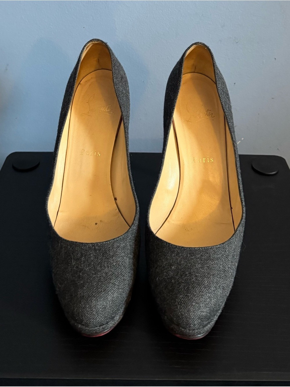 Christian Louboutin Charcoal Gray Wool Pumps